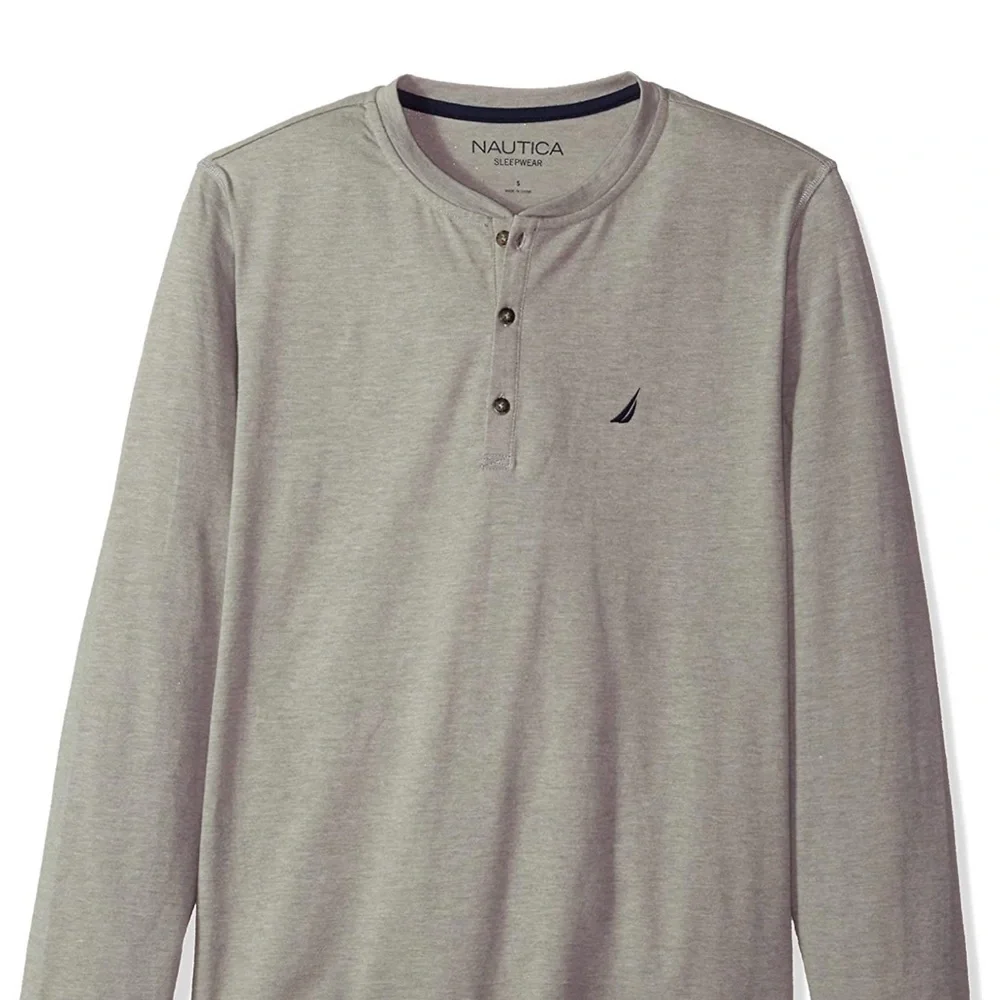 Nautica Men's Long Sleeve Henley Top front logo - Picture 5 of 12